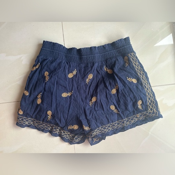 J.Crew Navy Blue Pineapple Embroidered Women's Shorts size Small elastic waist - Picture 6 of 15